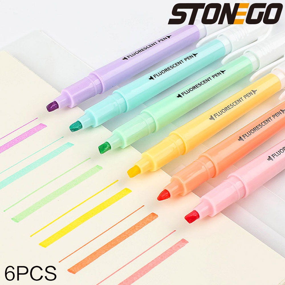 Highlighter Set Pastel - STONEGO 6 ADET Çift Uçlu Fosforlu