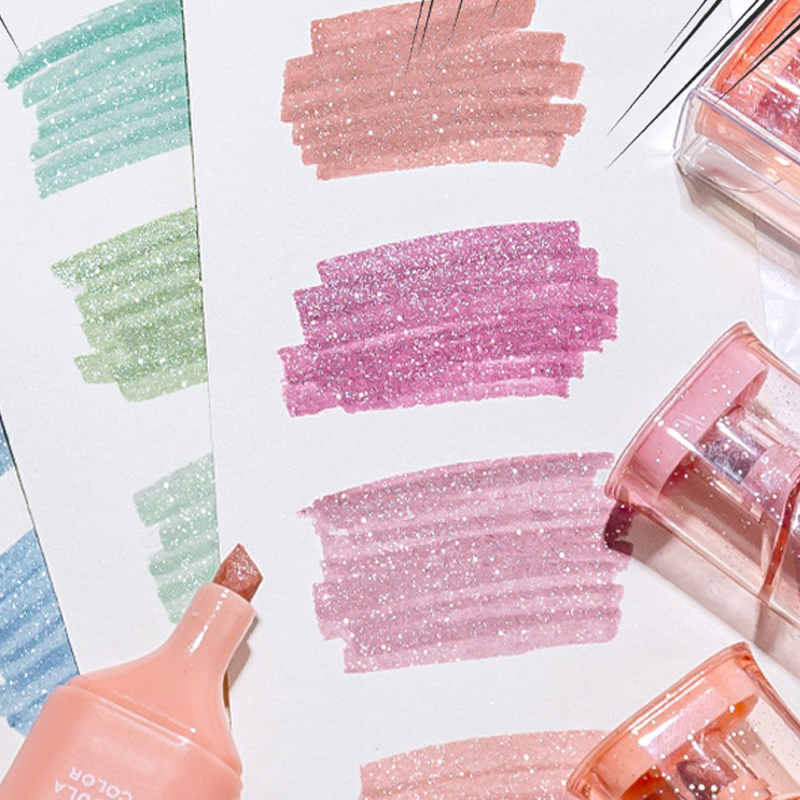 Highlighter Set Pastel - Parıltılı Fosforlu Kalemler, Esnek Çizgi Genişliği