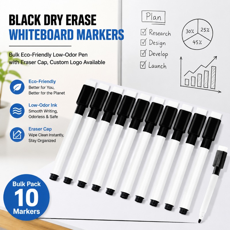Whiteboard Marker Set - Siyah Silinebilir Beyaz Tahta Kalemi Eko